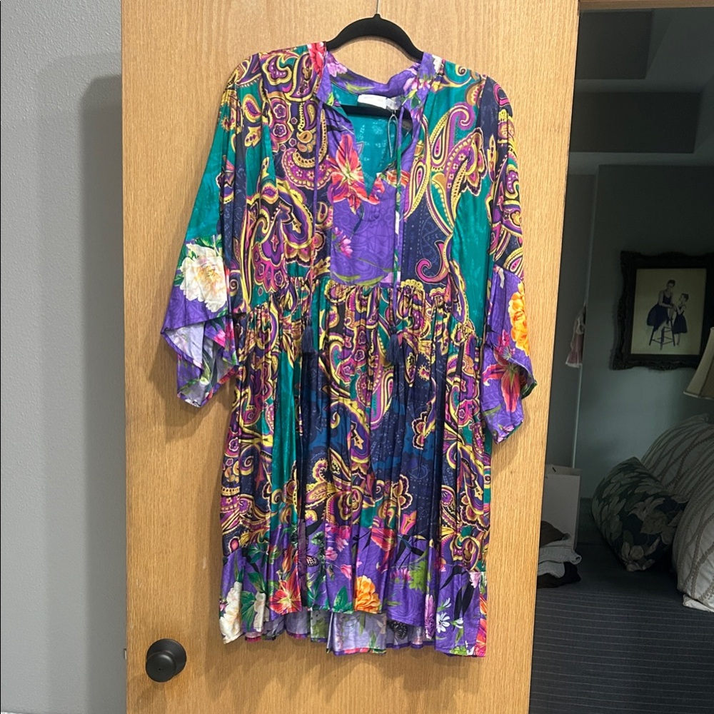 Johnny Was Multicolor Paisley Long Sleeve Dress